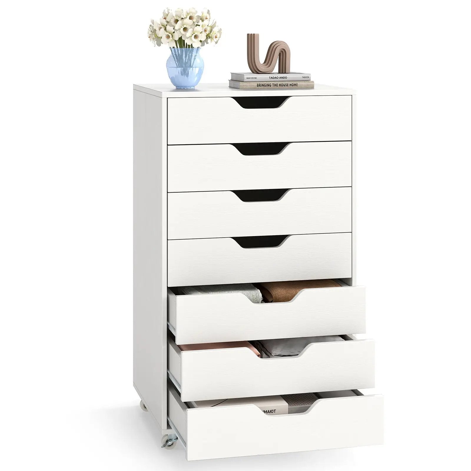7-Drawer Chest Wooden Storage Dresser with Lockable Wheels by DirectDeals