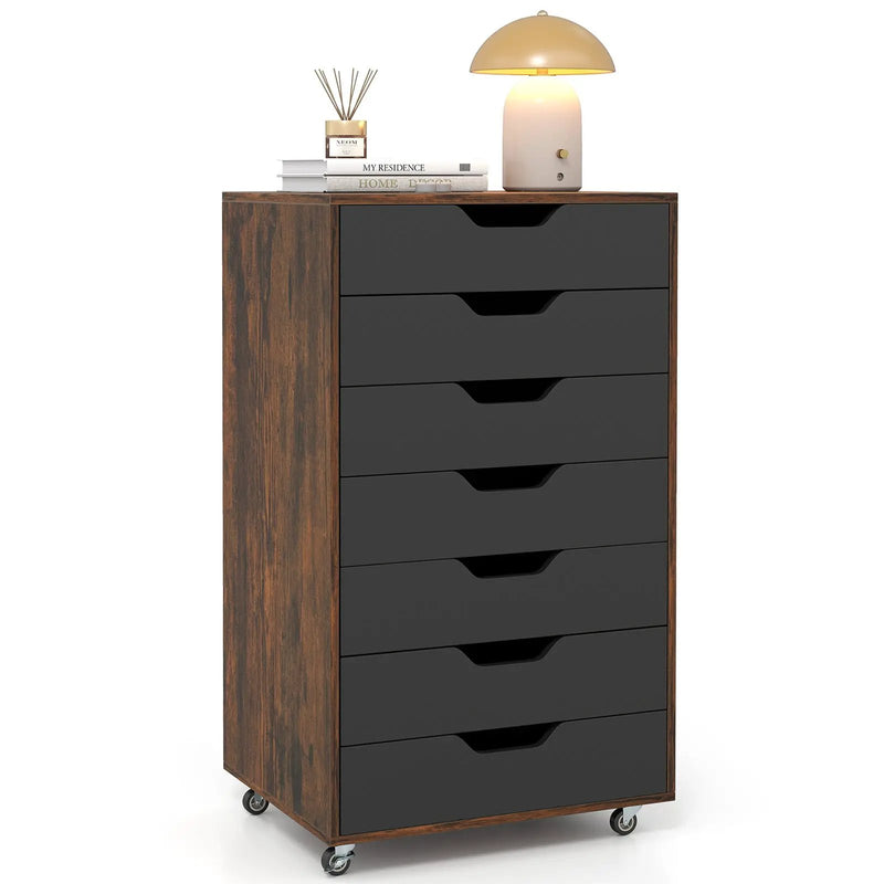 7-Drawer Chest Wooden Storage Dresser with Lockable Wheels by DirectDeals