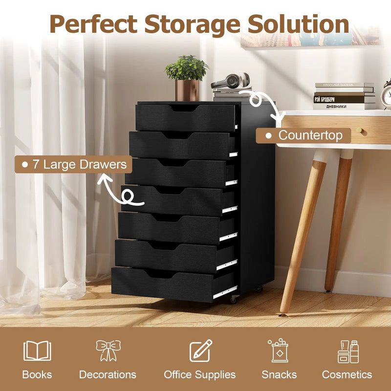 7-Drawer Chest Wooden Storage Dresser with Lockable Wheels by DirectDeals