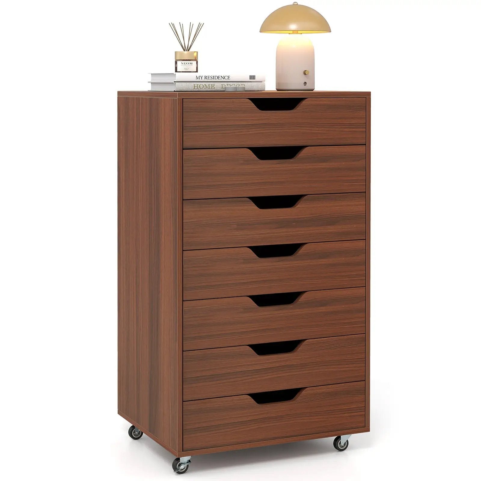 7-Drawer Chest Wooden Storage Dresser with Lockable Wheels by DirectDeals