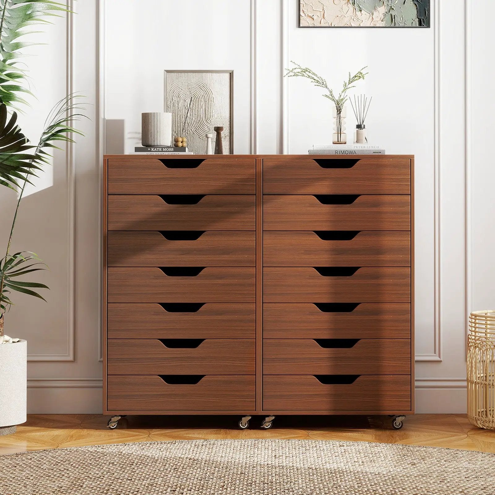 7-Drawer Chest Wooden Storage Dresser with Lockable Wheels by DirectDeals
