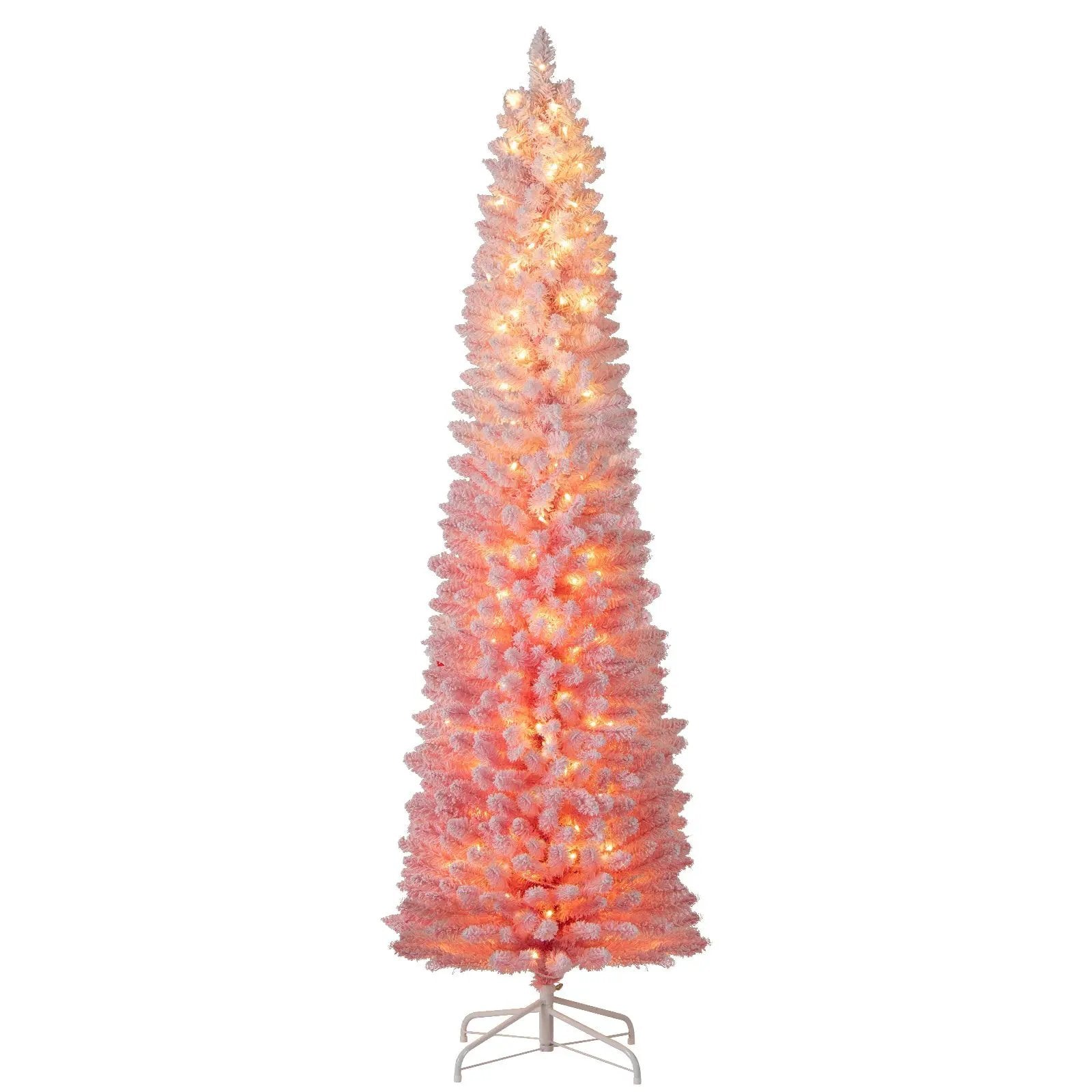 6 FTSnow-flocked Artificial Pink Christmas Tree Pre-lit Hinged Xmas Tree for Holiday Decoration by DirectDeals