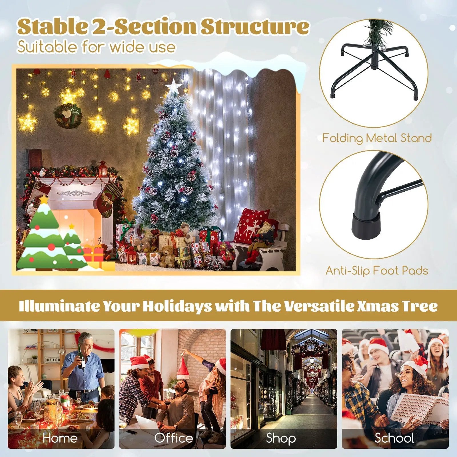 7 FT Flocked Christmas Tree with 8 Lighting Modes by DirectDeals