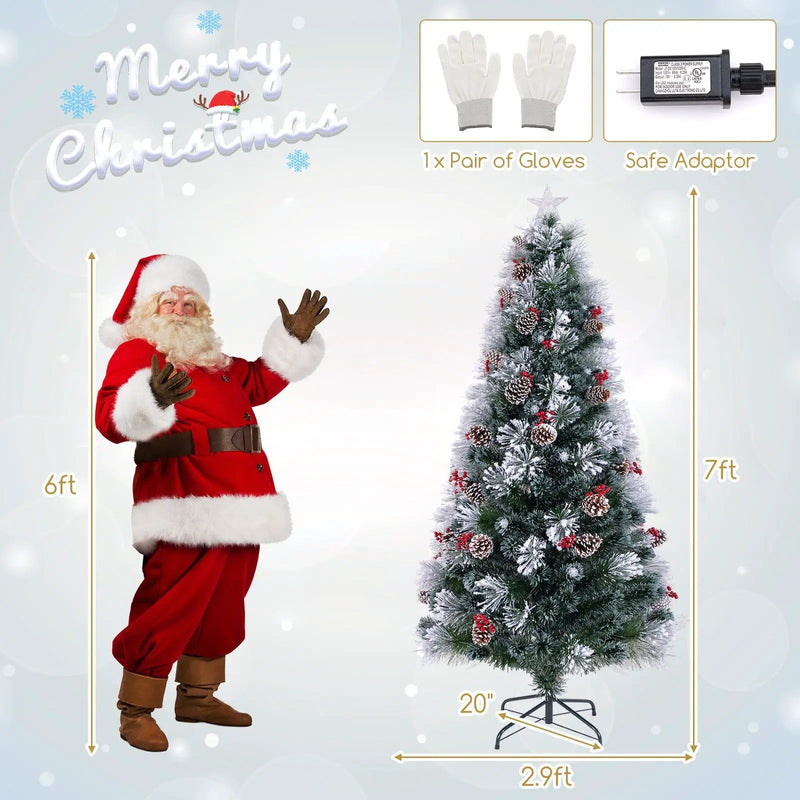 7 FT Flocked Christmas Tree with 8 Lighting Modes by DirectDeals