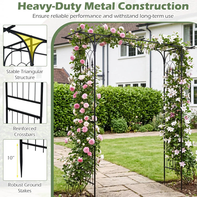 7 FT Garden Arch Arbor with Flat Top Design for Climbing Plants by DirectDeals