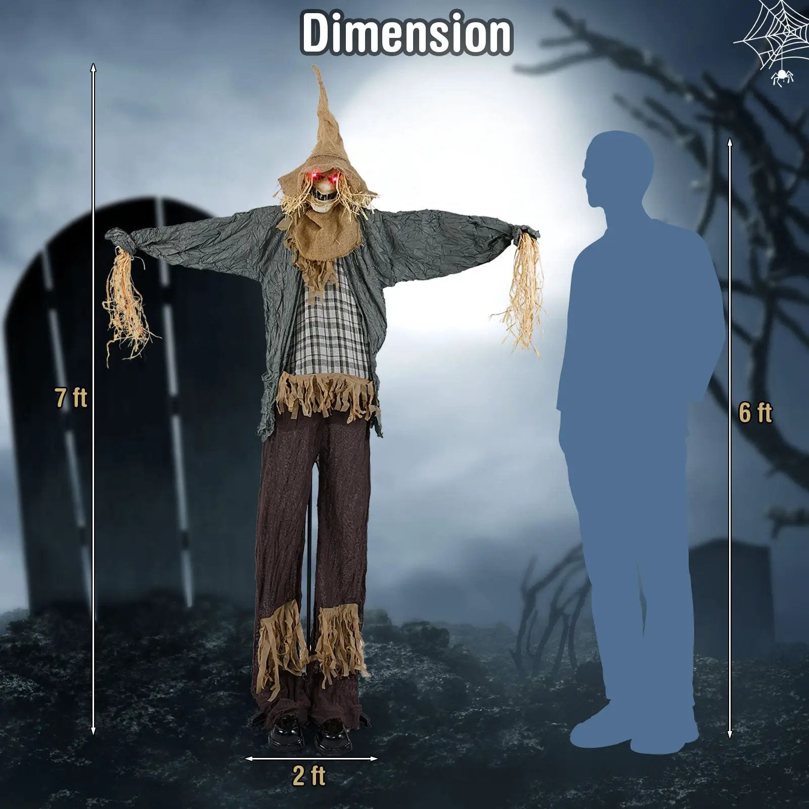 7 FT Halloween Decoration Animated Standing Scary Scarecrow with Light-up Eyes for Hunted Houses by DirectDeals