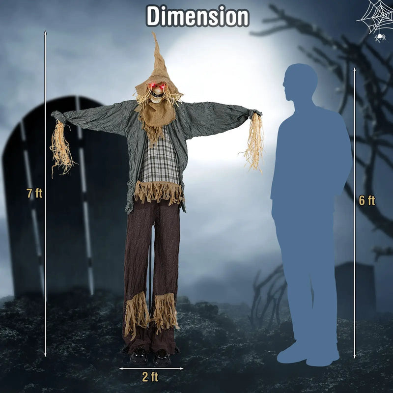 7 FT Halloween Decoration Animated Standing Scary Scarecrow with Light-up Eyes for Hunted Houses by DirectDeals