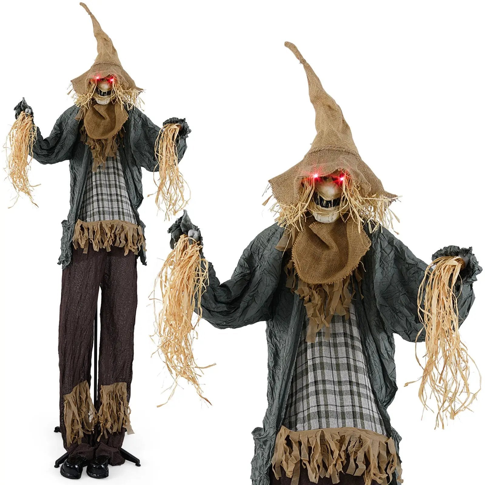7 FT Halloween Decoration Animated Standing Scary Scarecrow with Light-up Eyes for Hunted Houses by DirectDeals
