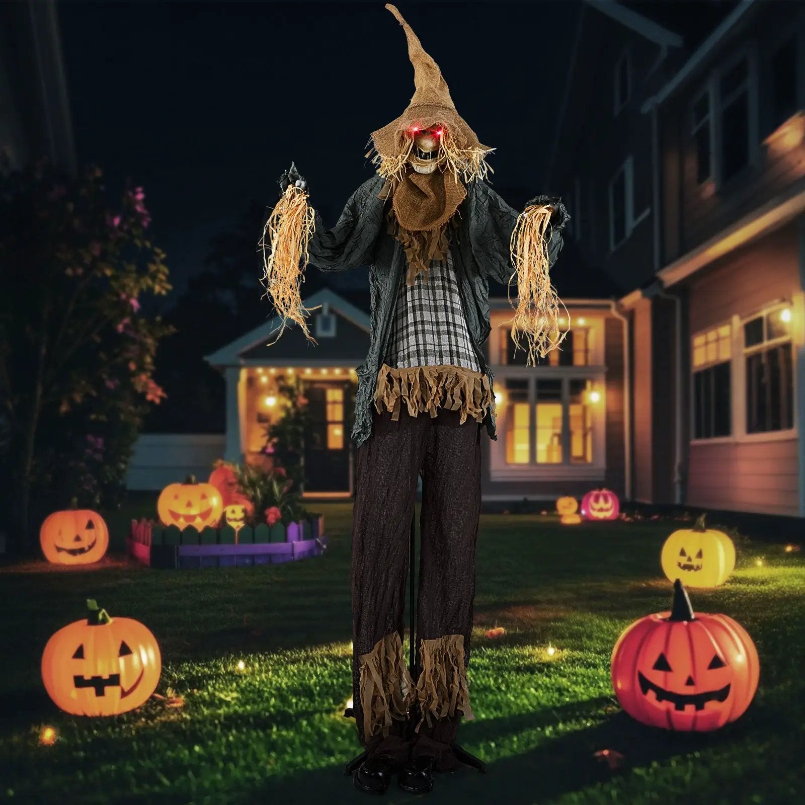 7 FT Halloween Decoration Animated Standing Scary Scarecrow with Light-up Eyes for Hunted Houses by DirectDeals