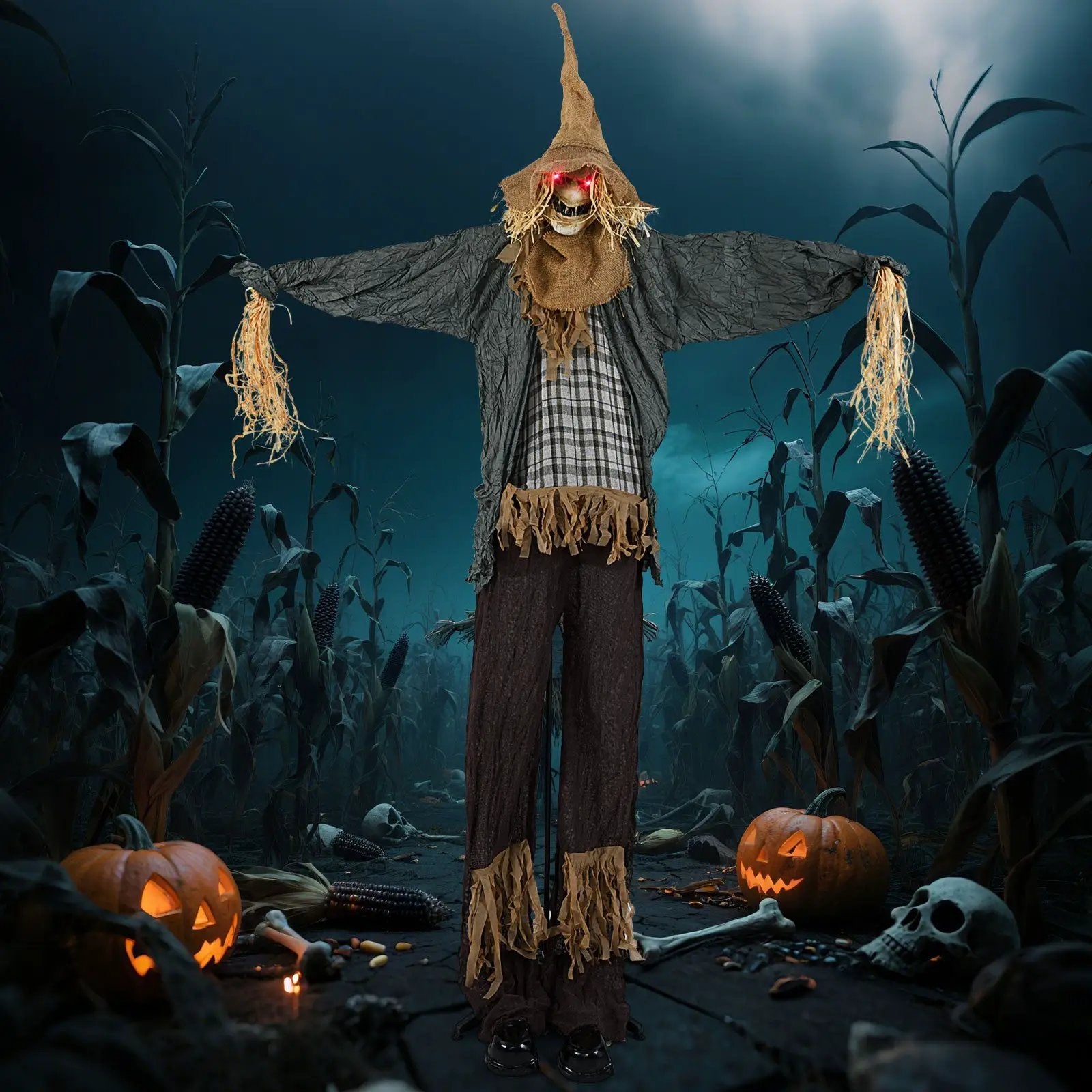7 FT Halloween Decoration Animated Standing Scary Scarecrow with Light-up Eyes for Hunted Houses by DirectDeals