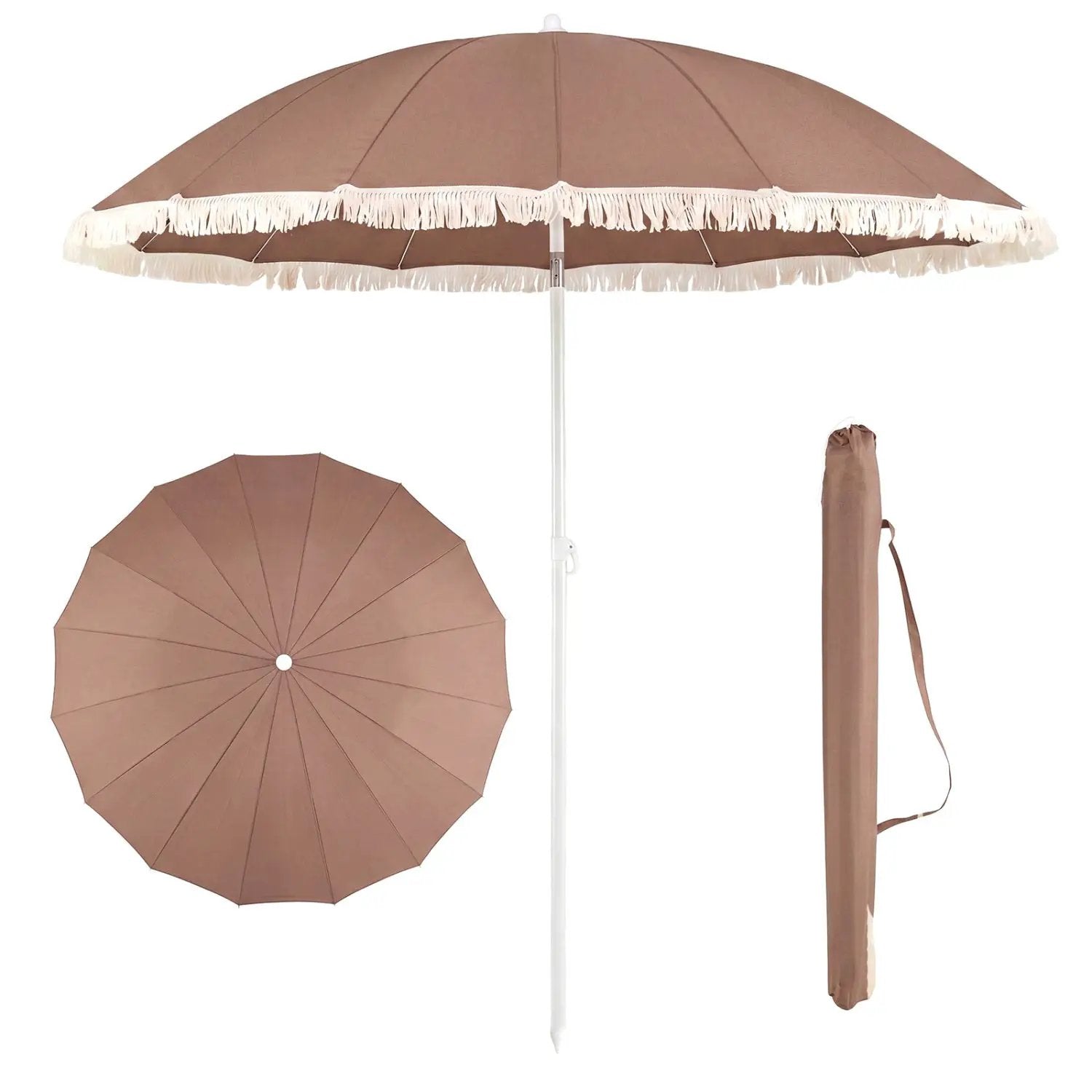 7 FT Patio Umbrella with Fringe Boho Tassel Umbrella for Outdoor Beach Garden Poolside by DirectDeals