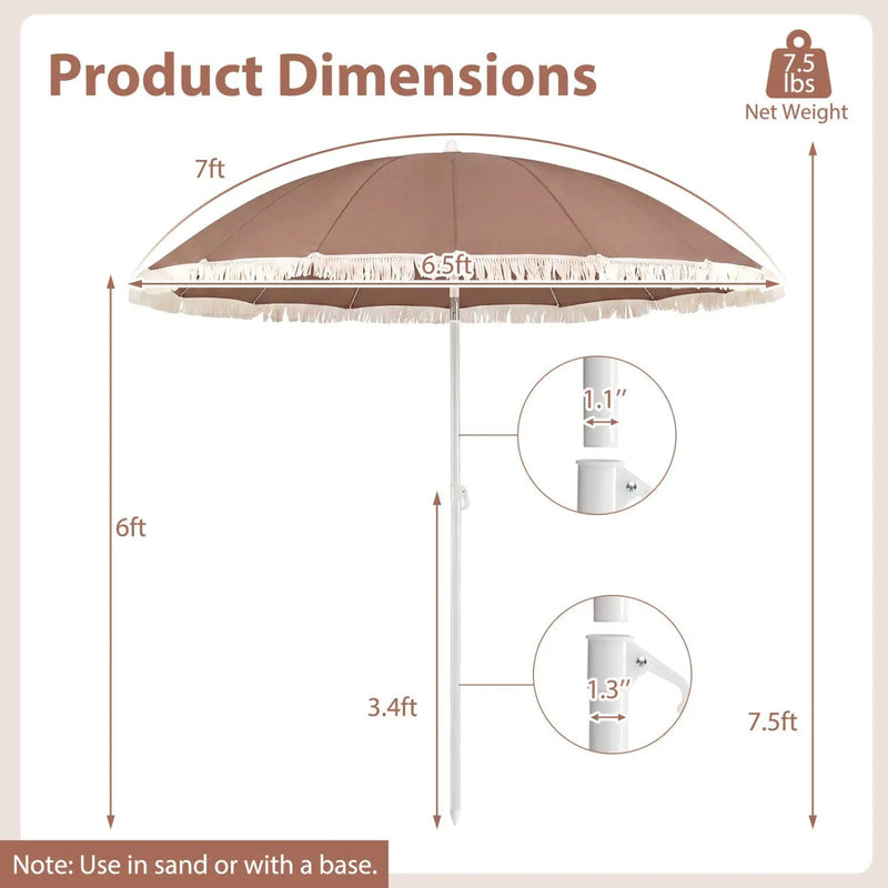 7 FT Patio Umbrella with Fringe Boho Tassel Umbrella for Outdoor Beach Garden Poolside by DirectDeals