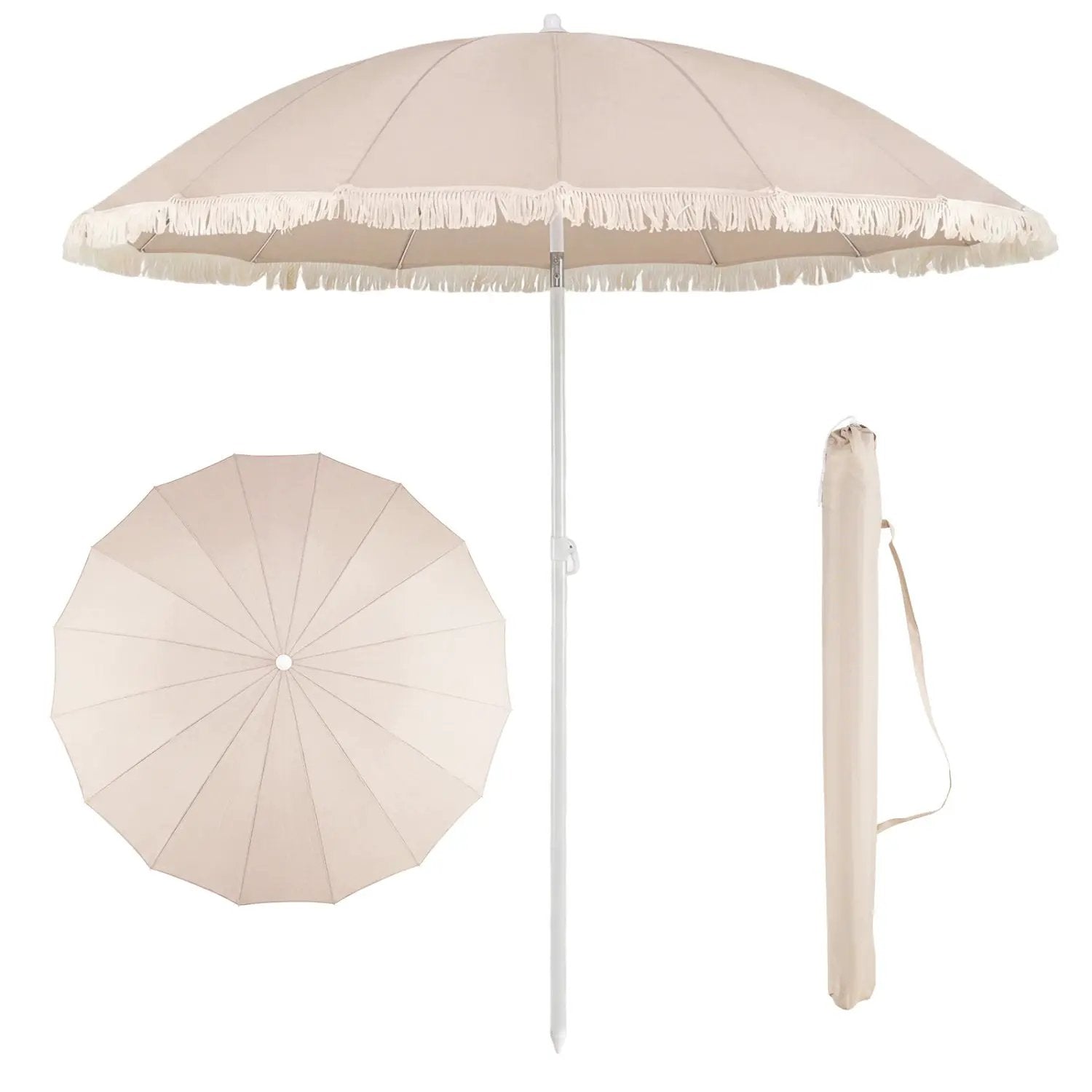 7 FT Patio Umbrella with Fringe Boho Tassel Umbrella for Outdoor Beach Garden Poolside by DirectDeals