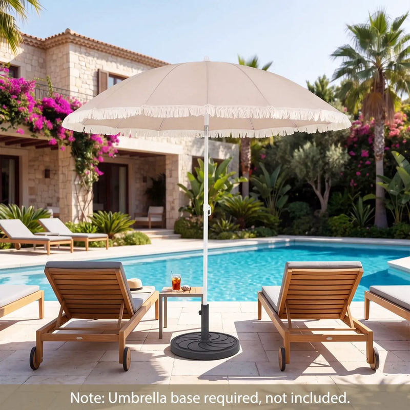 7 FT Patio Umbrella with Fringe Boho Tassel Umbrella for Outdoor Beach Garden Poolside by DirectDeals