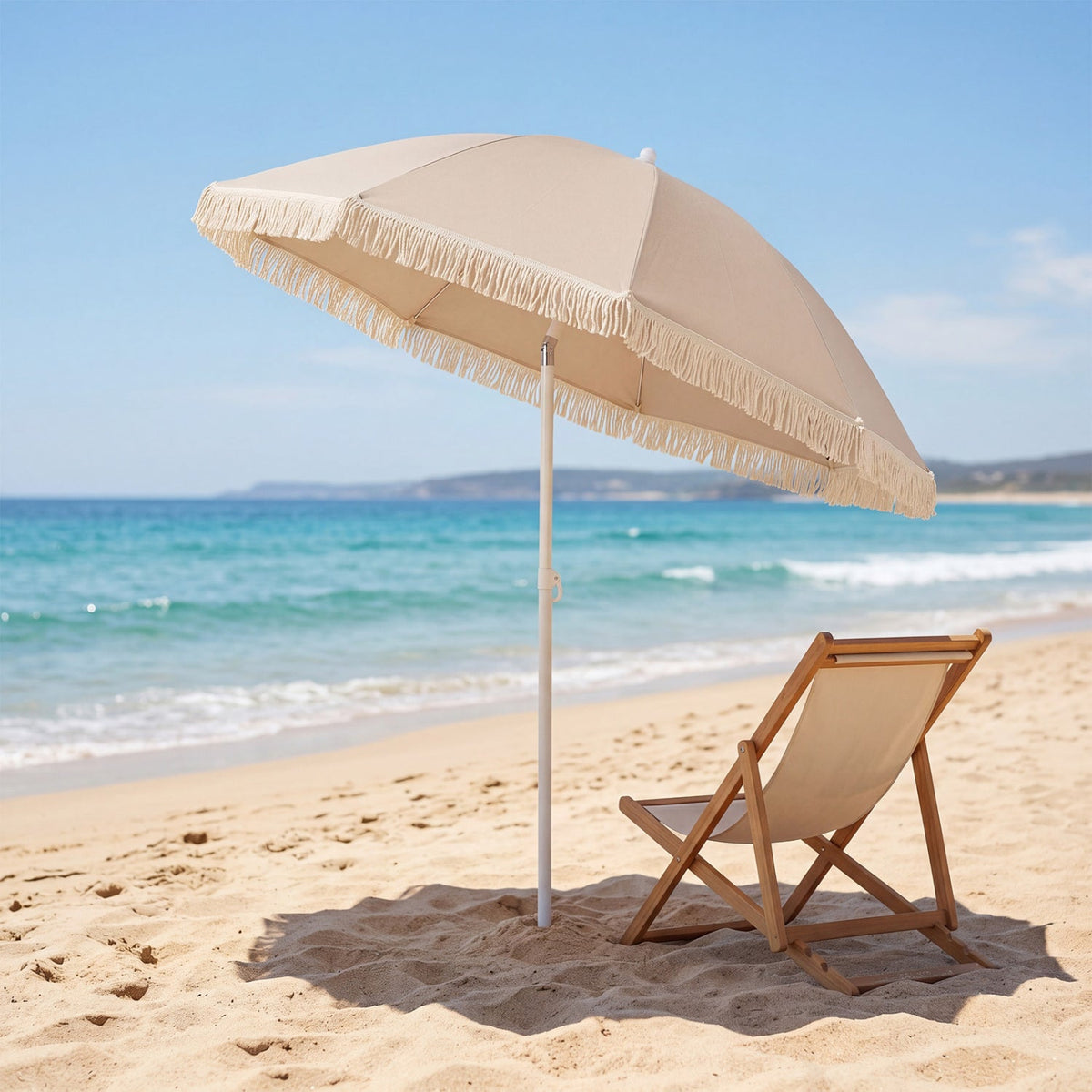7 FT Patio Umbrella with Fringe Boho Tassel Umbrella for Outdoor Beach Garden Poolside, photo 3 of 16