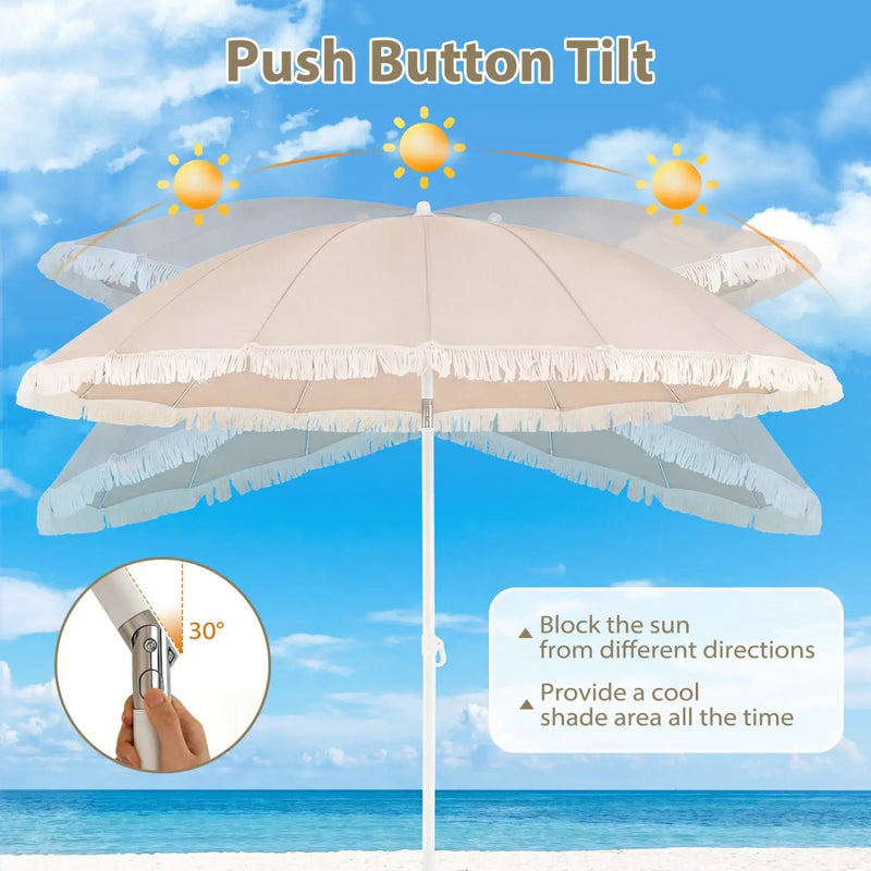 7 FT Patio Umbrella with Fringe Boho Tassel Umbrella for Outdoor Beach Garden Poolside by DirectDeals