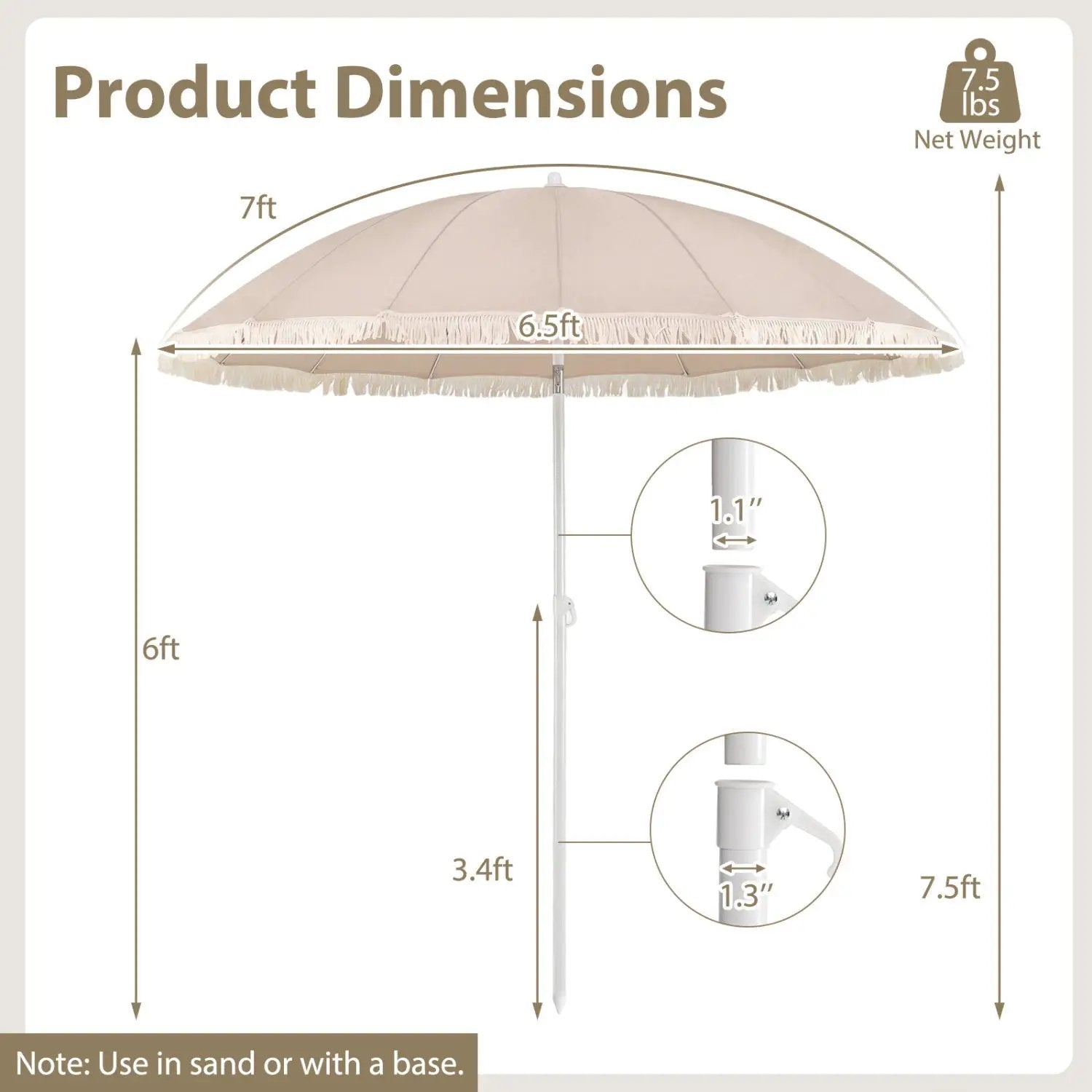 7 FT Patio Umbrella with Fringe Boho Tassel Umbrella for Outdoor Beach Garden Poolside by DirectDeals