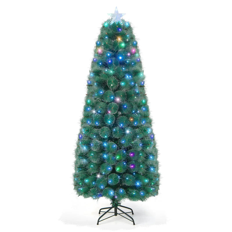 5/6/7 FT Pre-Lit Fiber Optic Christmas Tree with 148/185/226 Multi-Color LED Lights and Top Star Light by DirectDeals