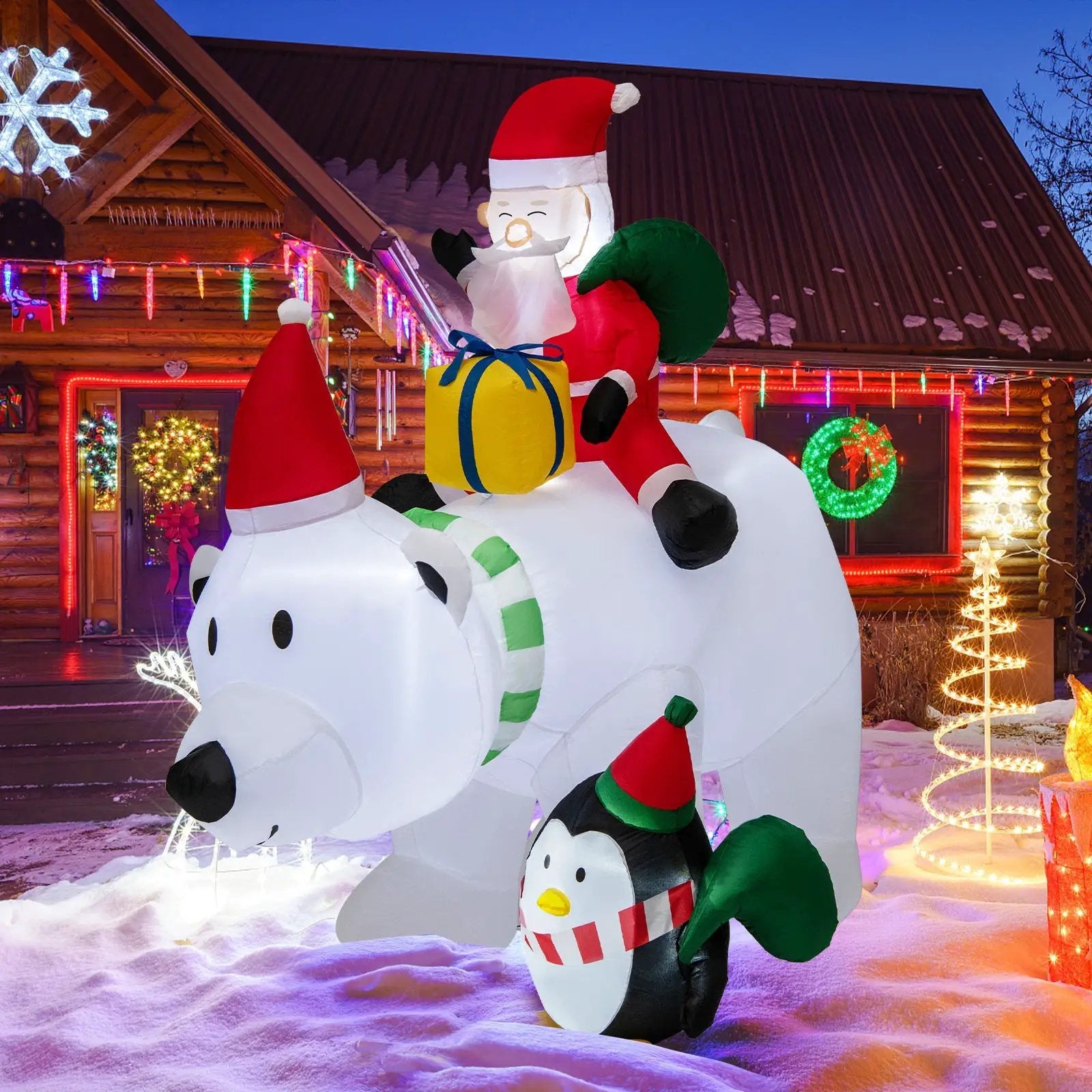 7 Feet Inflatable Santa Claus Riding Bear with Penguin Gift Bags and Gift Box by DirectDeals