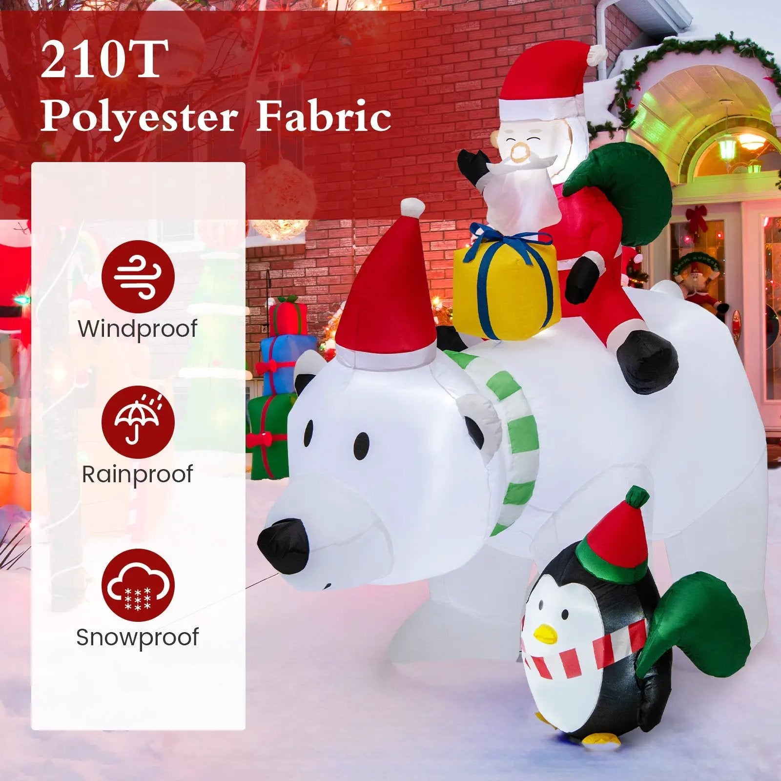 7 Feet Inflatable Santa Claus Riding Bear with Penguin Gift Bags and Gift Box by DirectDeals