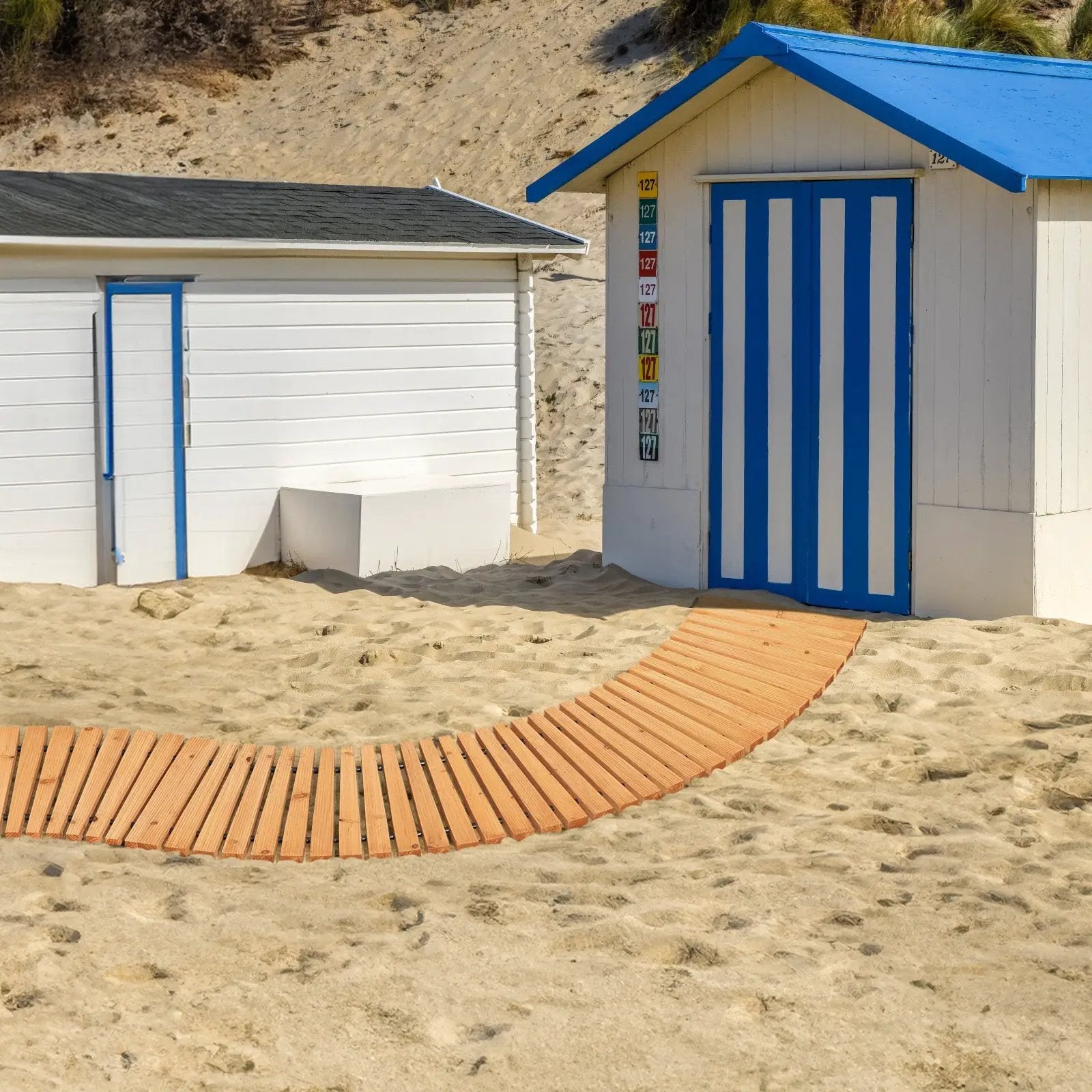 7 FT Wooden Garden Pathway Roll Out Curved Fir Wood Walkway with Anti-slip Surface-Natural by DirectDeals