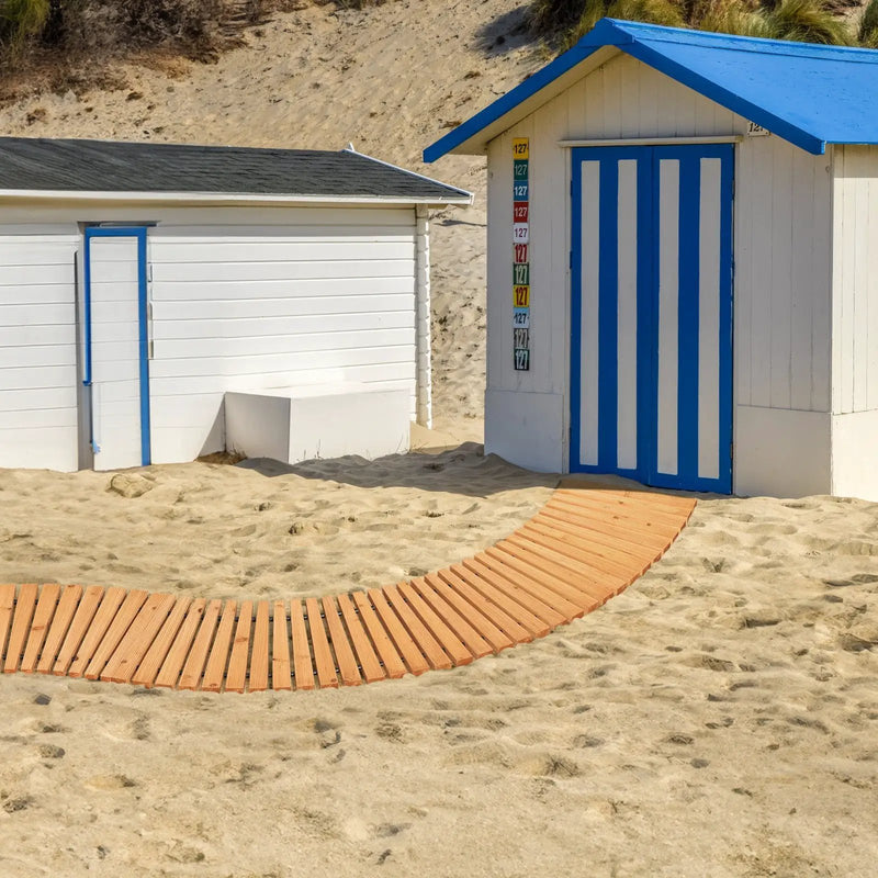 7 FT Wooden Garden Pathway Roll Out Curved Fir Wood Walkway with Anti-slip Surface-Natural by DirectDeals
