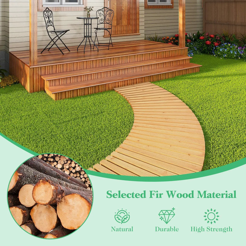 7 FT Wooden Garden Pathway Roll Out Curved Fir Wood Walkway with Anti-slip Surface-Natural by DirectDeals
