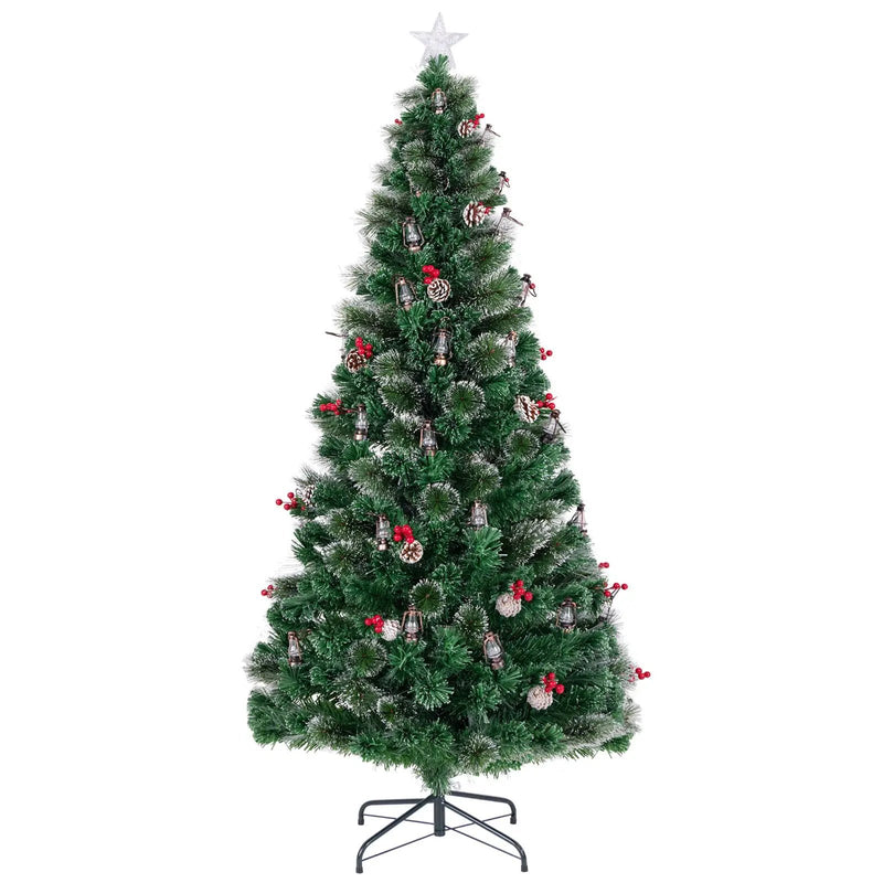 5/6/7 Feet Artificial Christmas Tree with Red Berries and Kerosene Lamps by DirectDeals