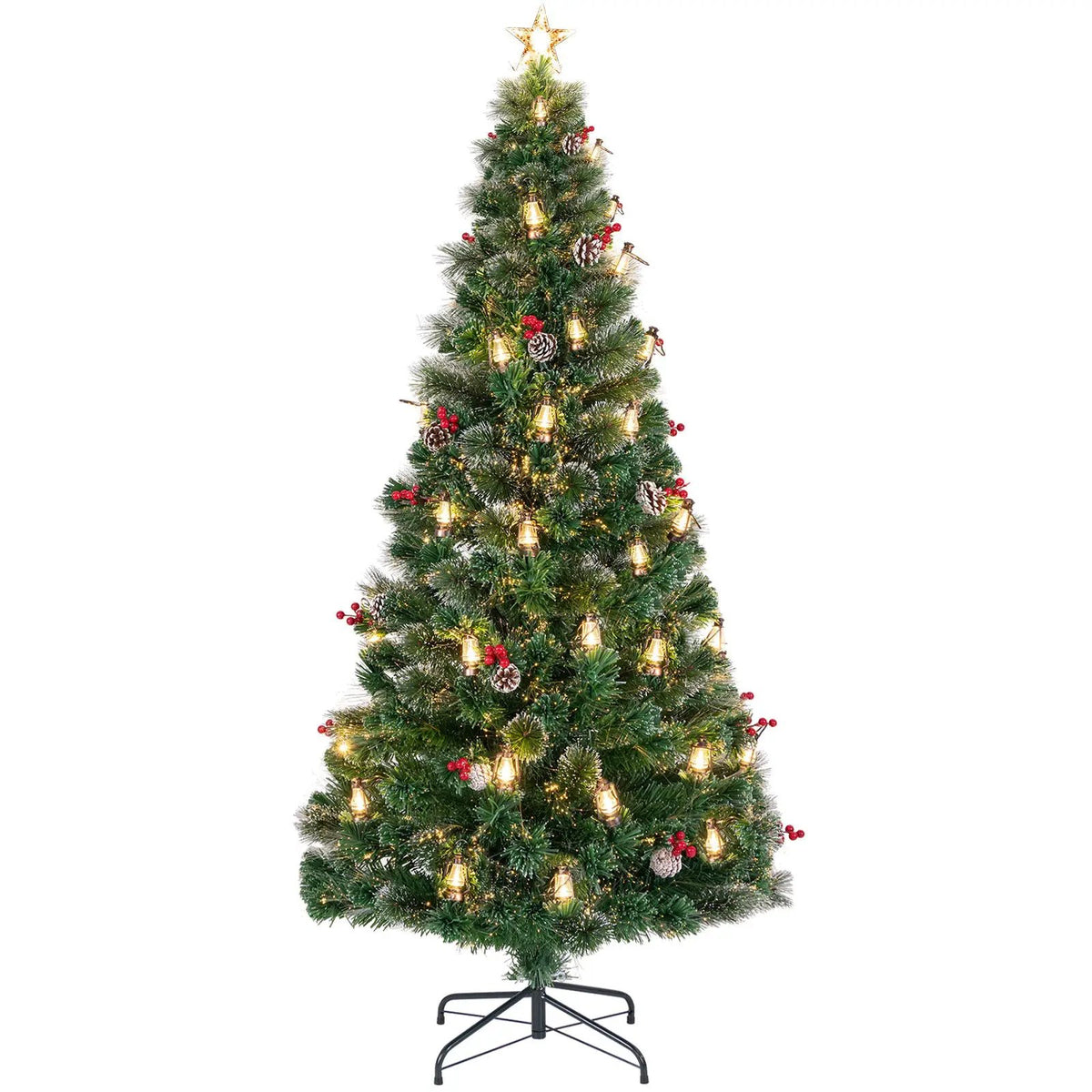 5/6/7 Feet Artificial Christmas Tree with Red Berries and Kerosene Lamps, photo 11 of 24