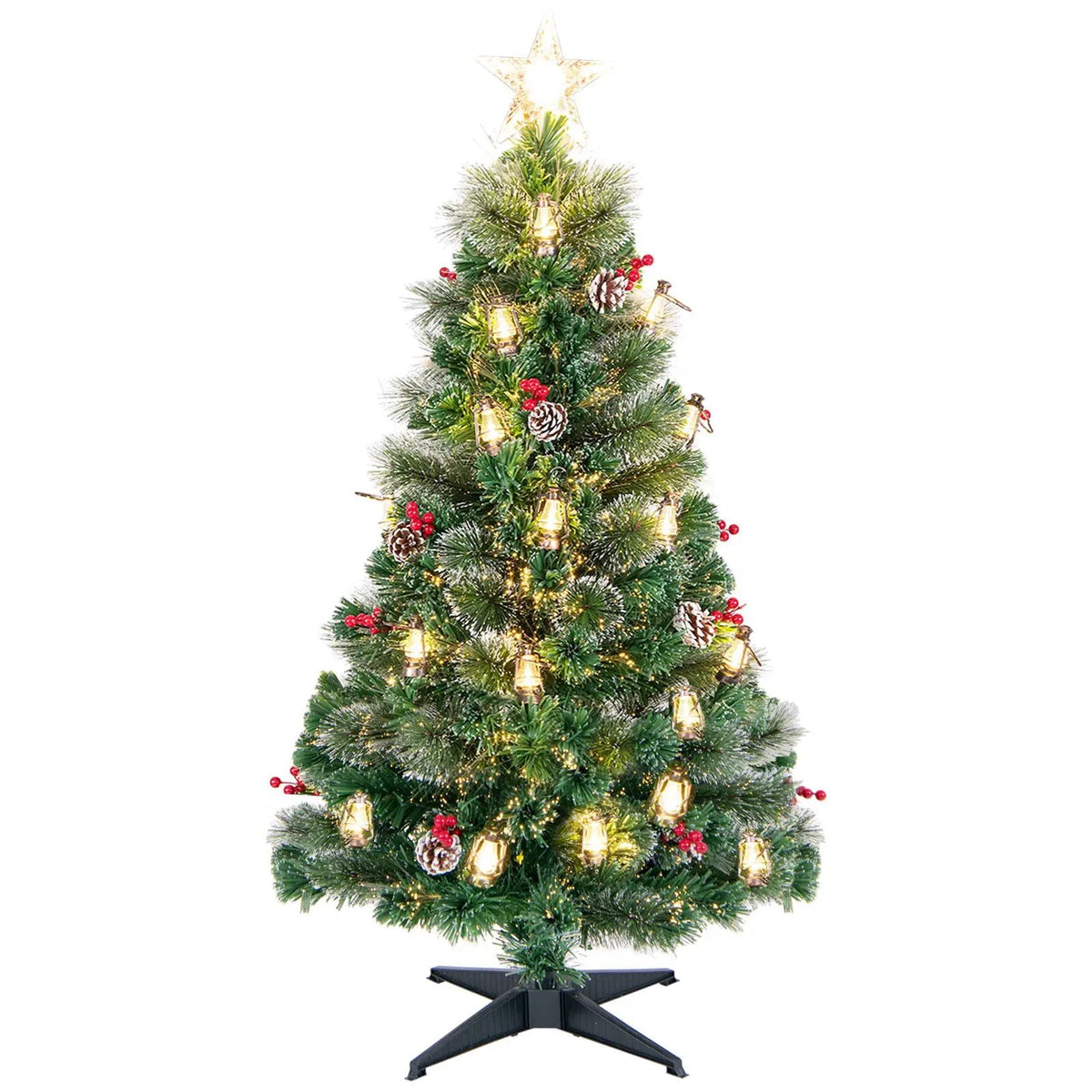 5/6/7 Feet Artificial Christmas Tree with Red Berries and Kerosene Lamps, photo 10 of 24