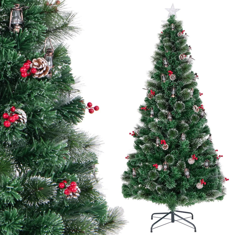 5/6/7 Feet Artificial Christmas Tree with Red Berries and Kerosene Lamps by DirectDeals
