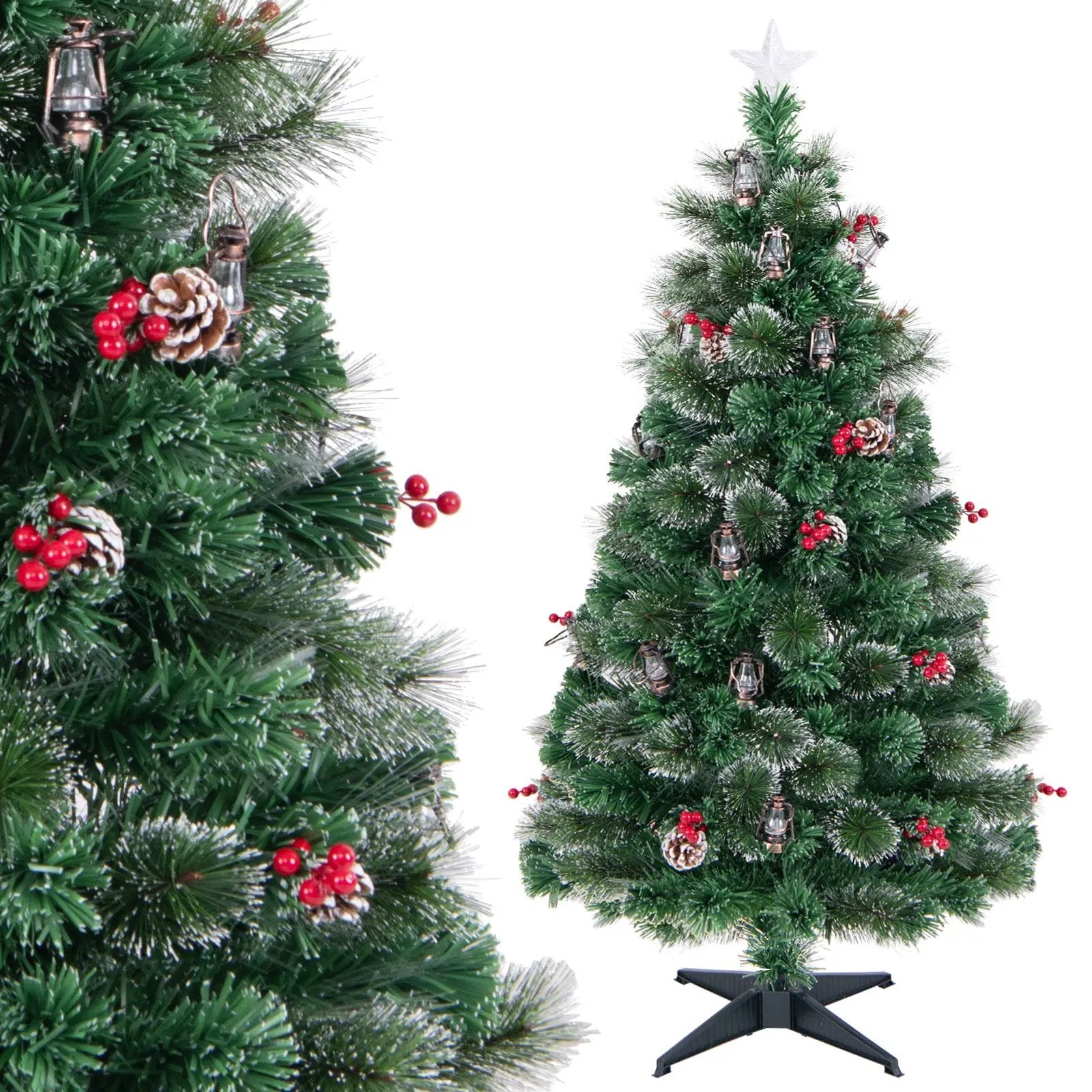 5/6/7 Feet Artificial Christmas Tree with Red Berries and Kerosene Lamps by DirectDeals