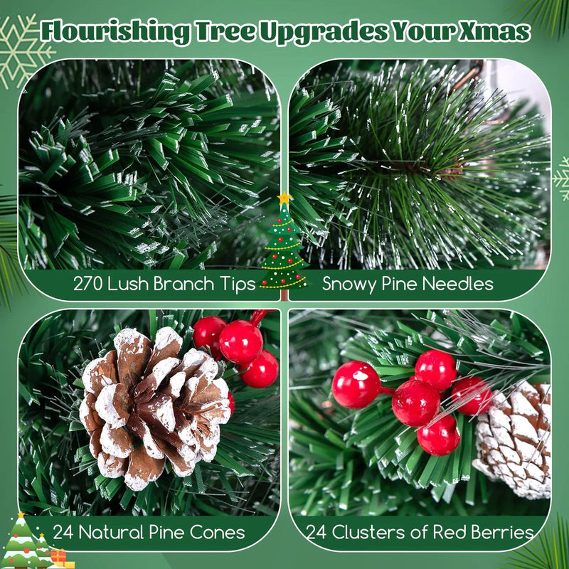 5/6/7 Feet Artificial Christmas Tree with Red Berries and Kerosene Lamps by DirectDeals