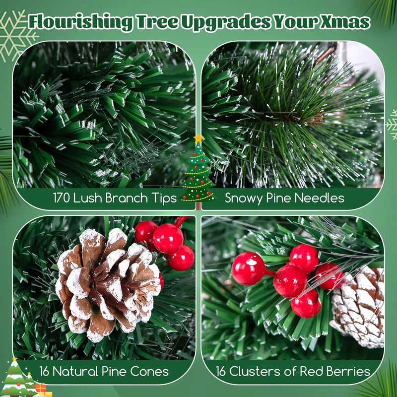 5/6/7 Feet Artificial Christmas Tree with Red Berries and Kerosene Lamps by DirectDeals