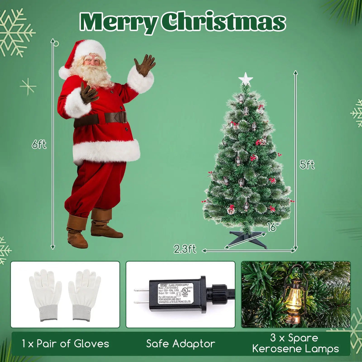 5/6/7 Feet Artificial Christmas Tree with Red Berries and Kerosene Lamps, photo 15 of 24