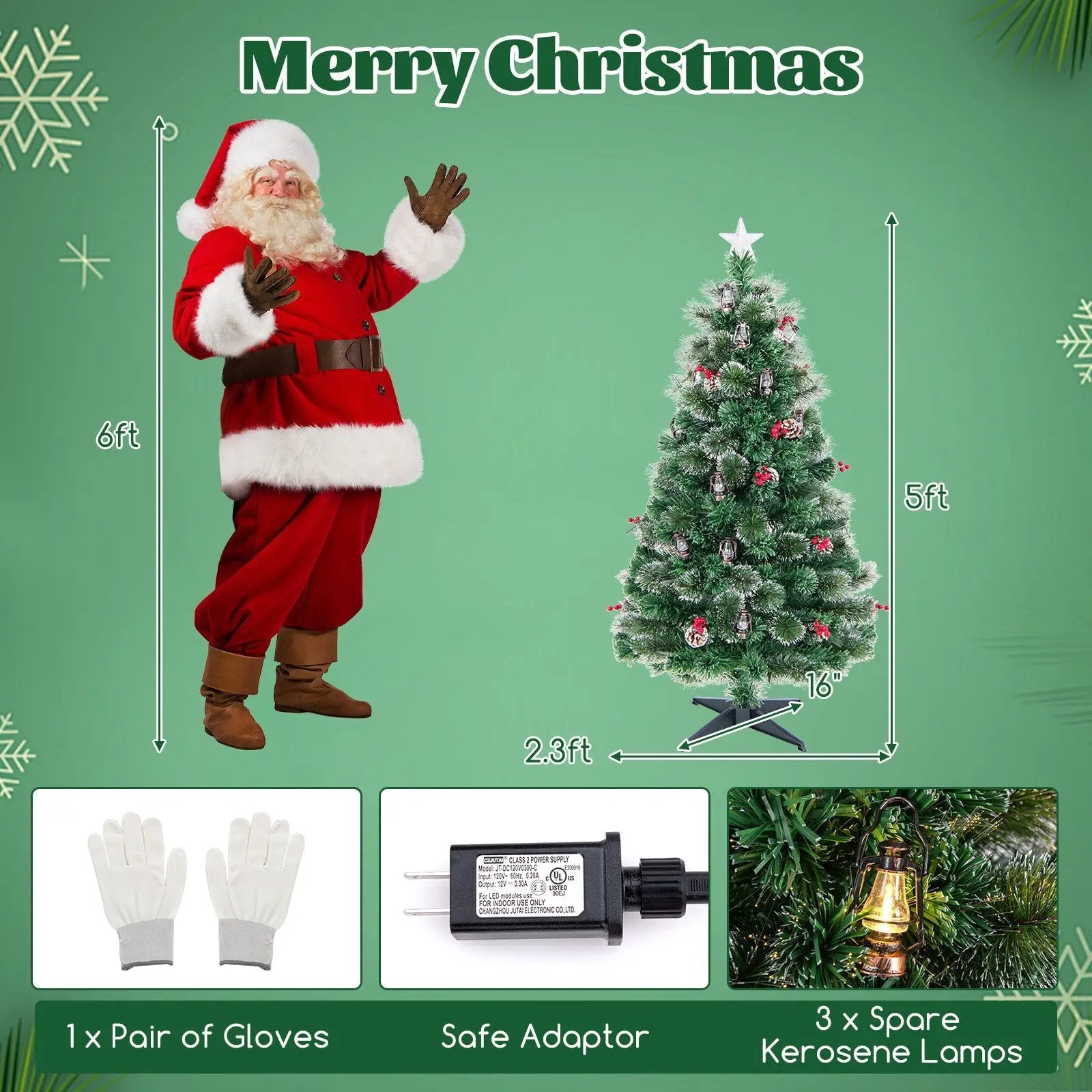 5/6/7 Feet Artificial Christmas Tree with Red Berries and Kerosene Lamps by DirectDeals