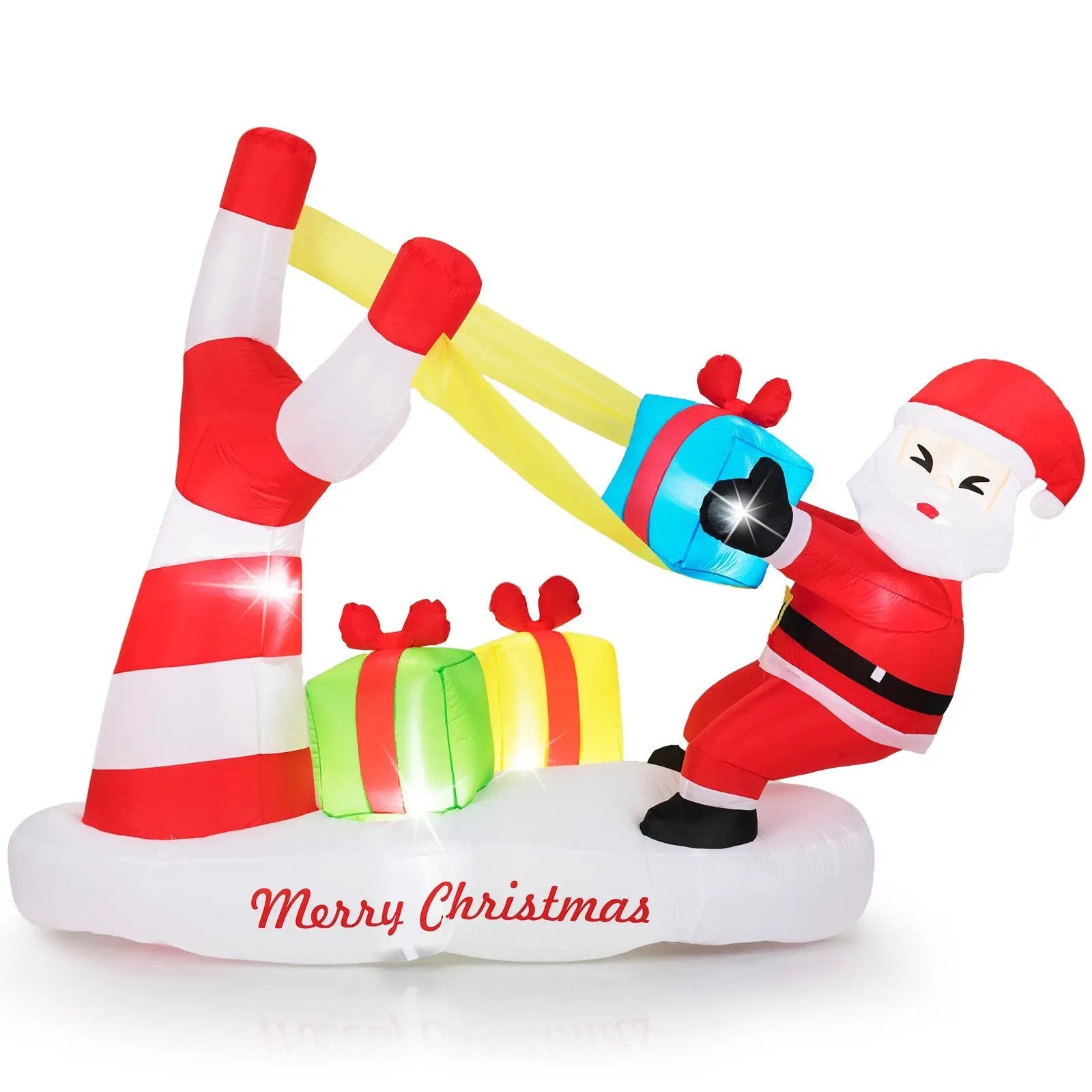 7 Feet Christmas Inflatables Santa with Slingshot and Built-in LED Lights Outdoor Decoration by DirectDeals