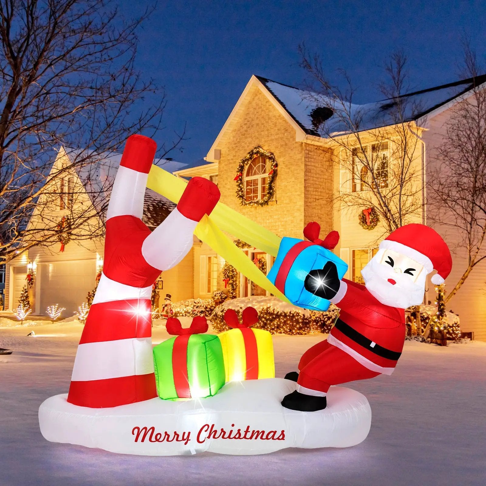 7 Feet Christmas Inflatables Santa with Slingshot and Built-in LED Lights Outdoor Decoration by DirectDeals