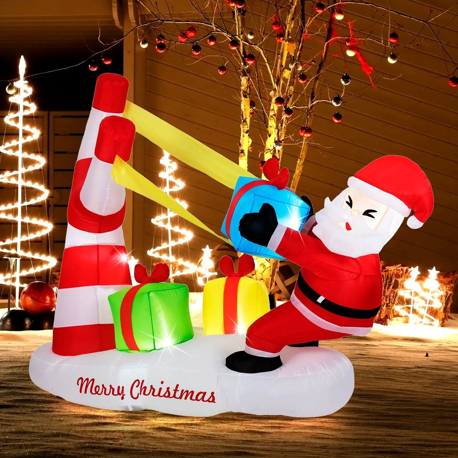 7 Feet Christmas Inflatables Santa with Slingshot and Built-in LED Lights Outdoor Decoration by DirectDeals