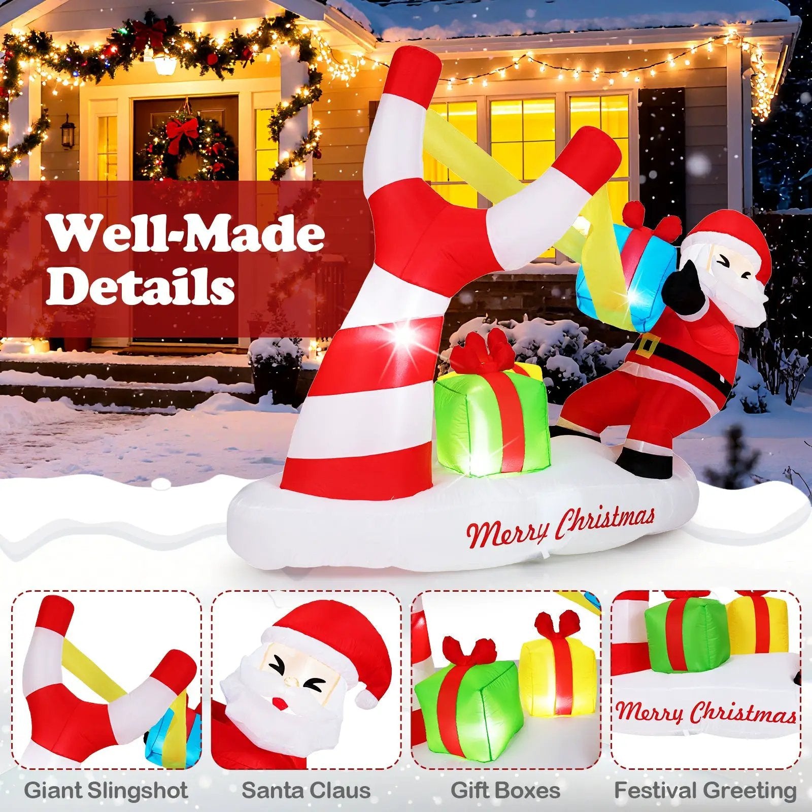7 Feet Christmas Inflatables Santa with Slingshot and Built-in LED Lights Outdoor Decoration by DirectDeals