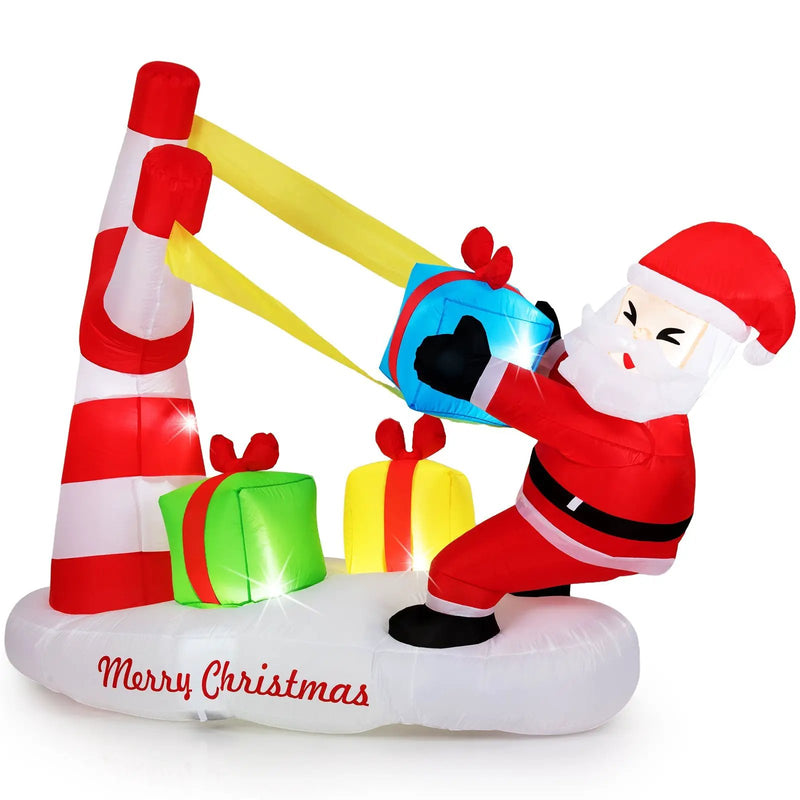 7 Feet Christmas Inflatables Santa with Slingshot and Built-in LED Lights Outdoor Decoration by DirectDeals