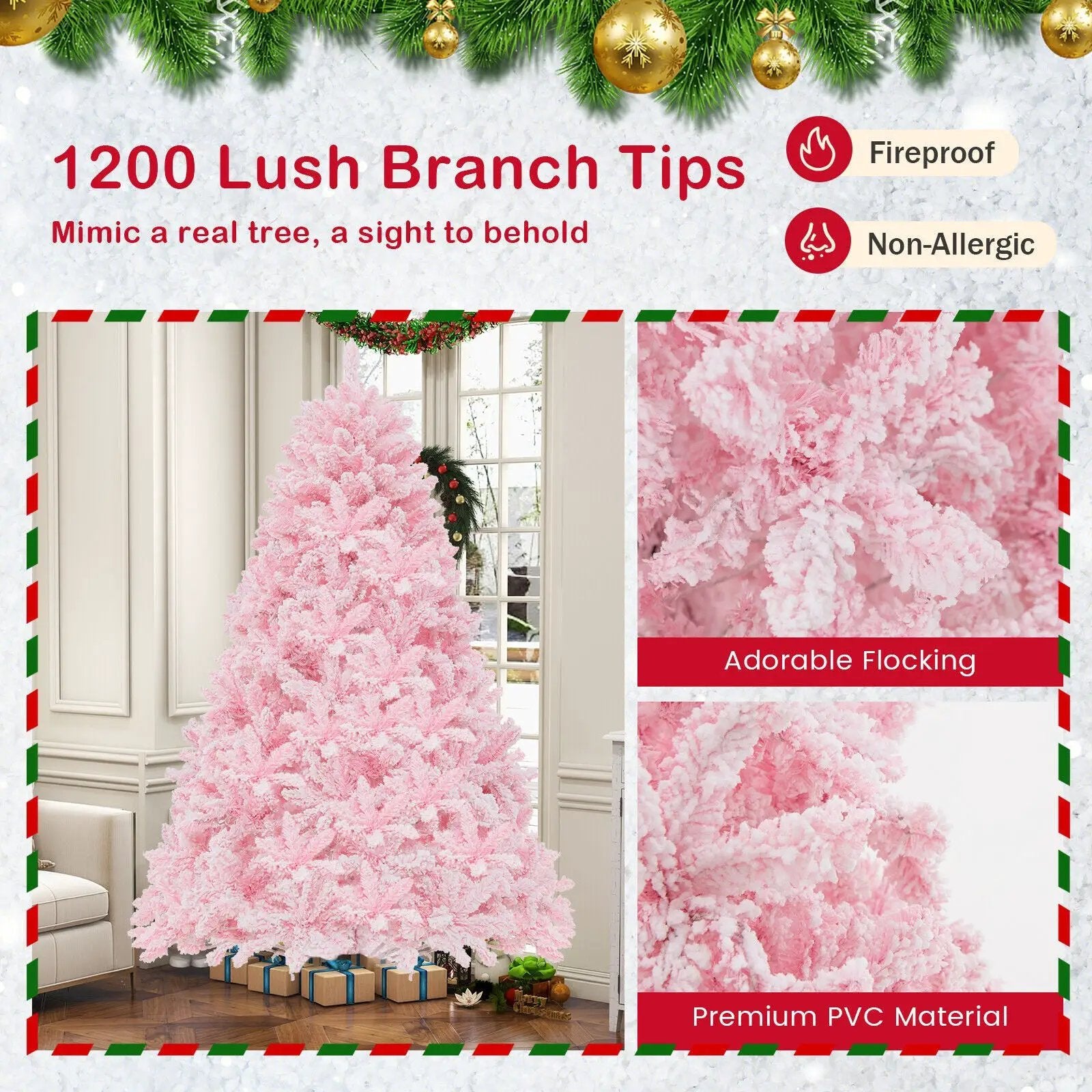 7 Feet Flocked Artificial Christmas Tree with 500 LED Lights and 1200 Branches by DirectDeals