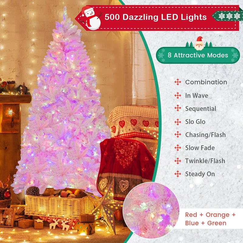 7 Feet Flocked Artificial Christmas Tree with 500 LED Lights and 1200 Branches by DirectDeals