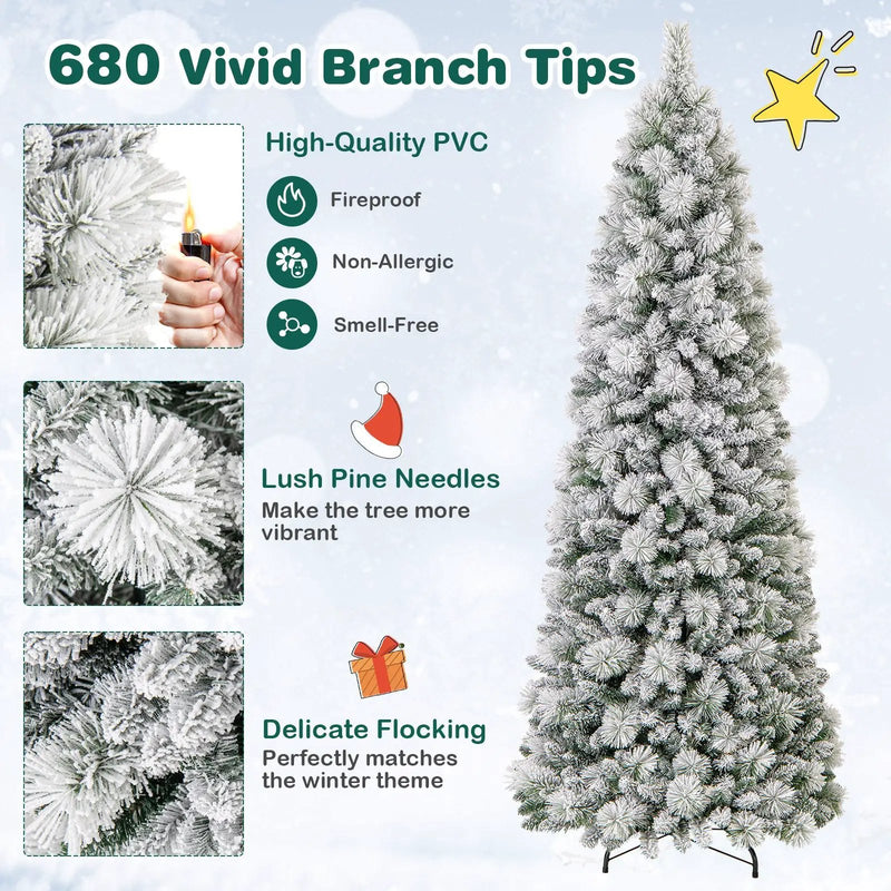 7 Feet Flocked Christmas Tree with Pine Needles and LED Lights by DirectDeals