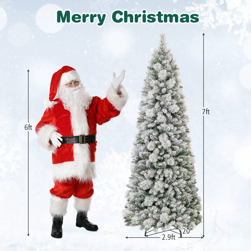 7 Feet Flocked Christmas Tree with Pine Needles and LED Lights by DirectDeals