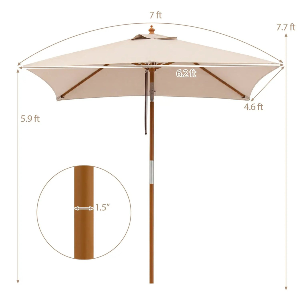 Rectangular Patio Umbrella 7ft with Adjustable Tilt, photo 4 of 24