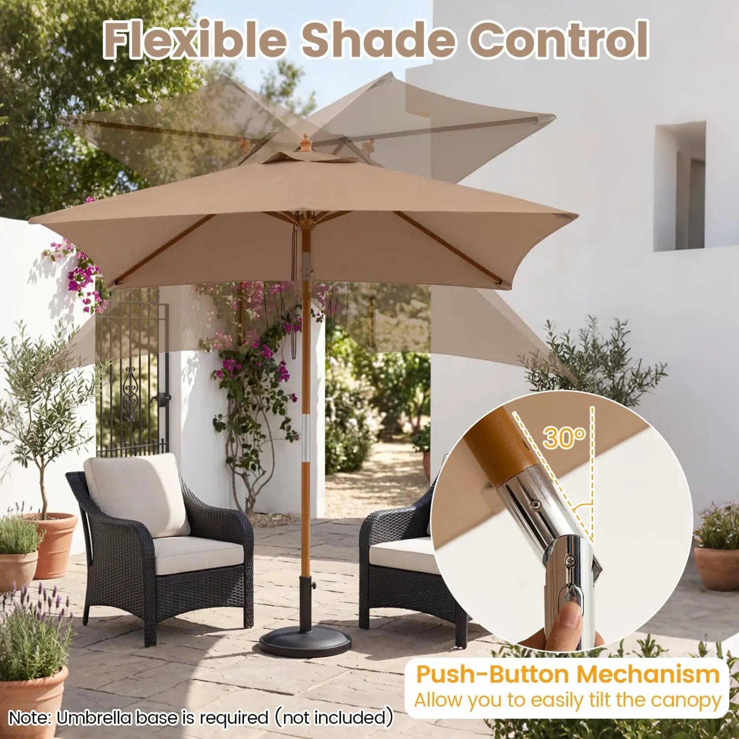 Rectangular Patio Umbrella 7ft with Adjustable Tilt by DirectDeals