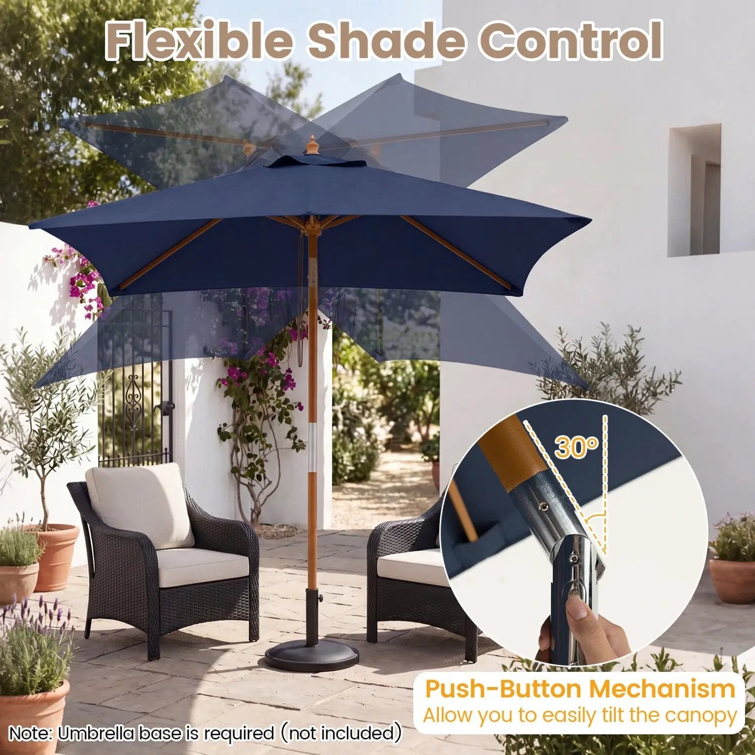 Rectangular Patio Umbrella 7ft with Adjustable Tilt by DirectDeals