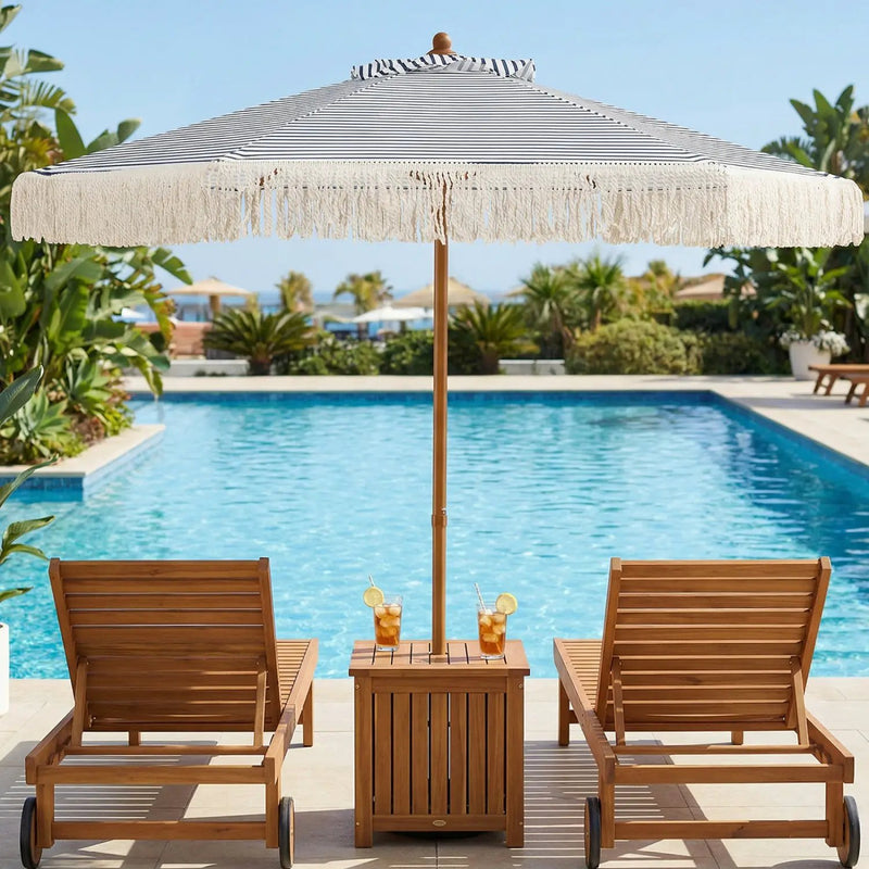 7 Feet Patio Umbrella with Fringe Sun-Protective Beach Umbrella with Boho Tassel by DirectDeals