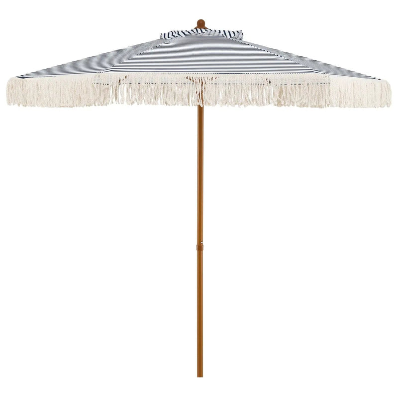 7 Feet Patio Umbrella with Fringe Sun-Protective Beach Umbrella with Boho Tassel by DirectDeals